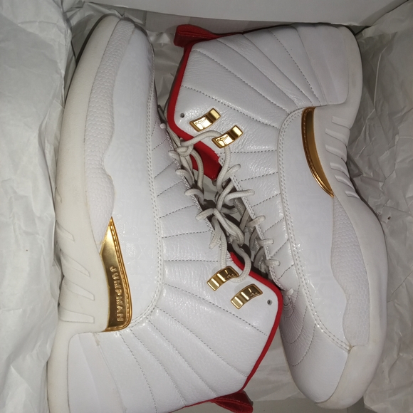 Jordan White and Gold High-Top Sneakers - Picture 1 of 9